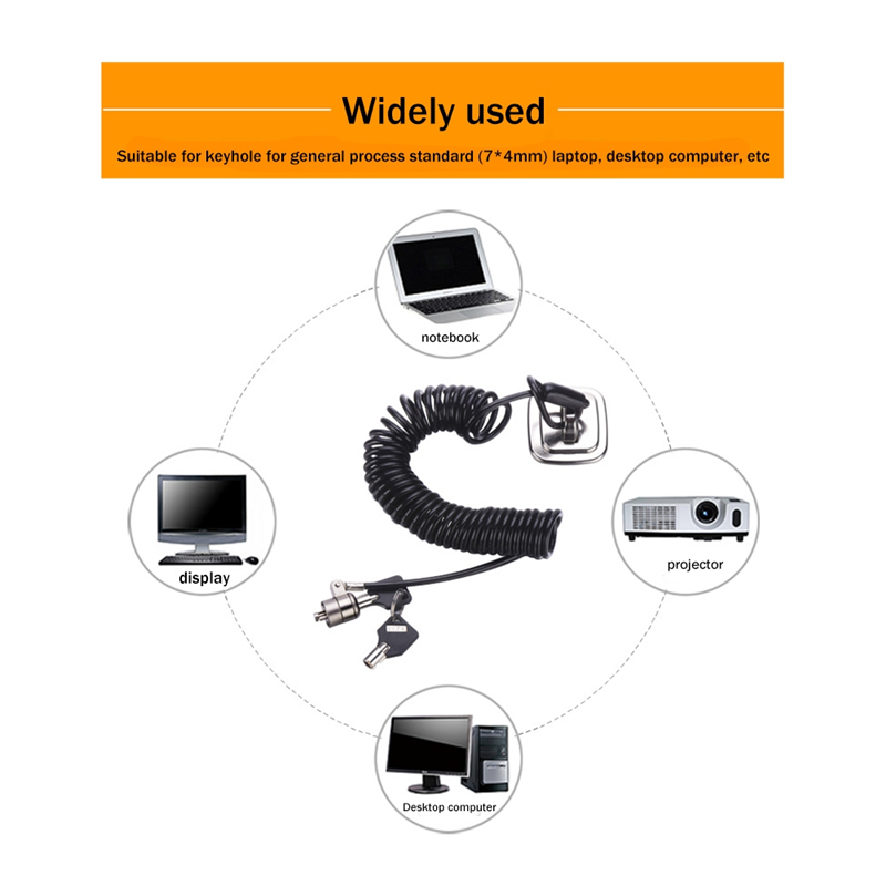 Cable Lock Laptop - Laptopcomputerslot Laptopslot Antidiefstalslot Universeel intrekbaar veertouw