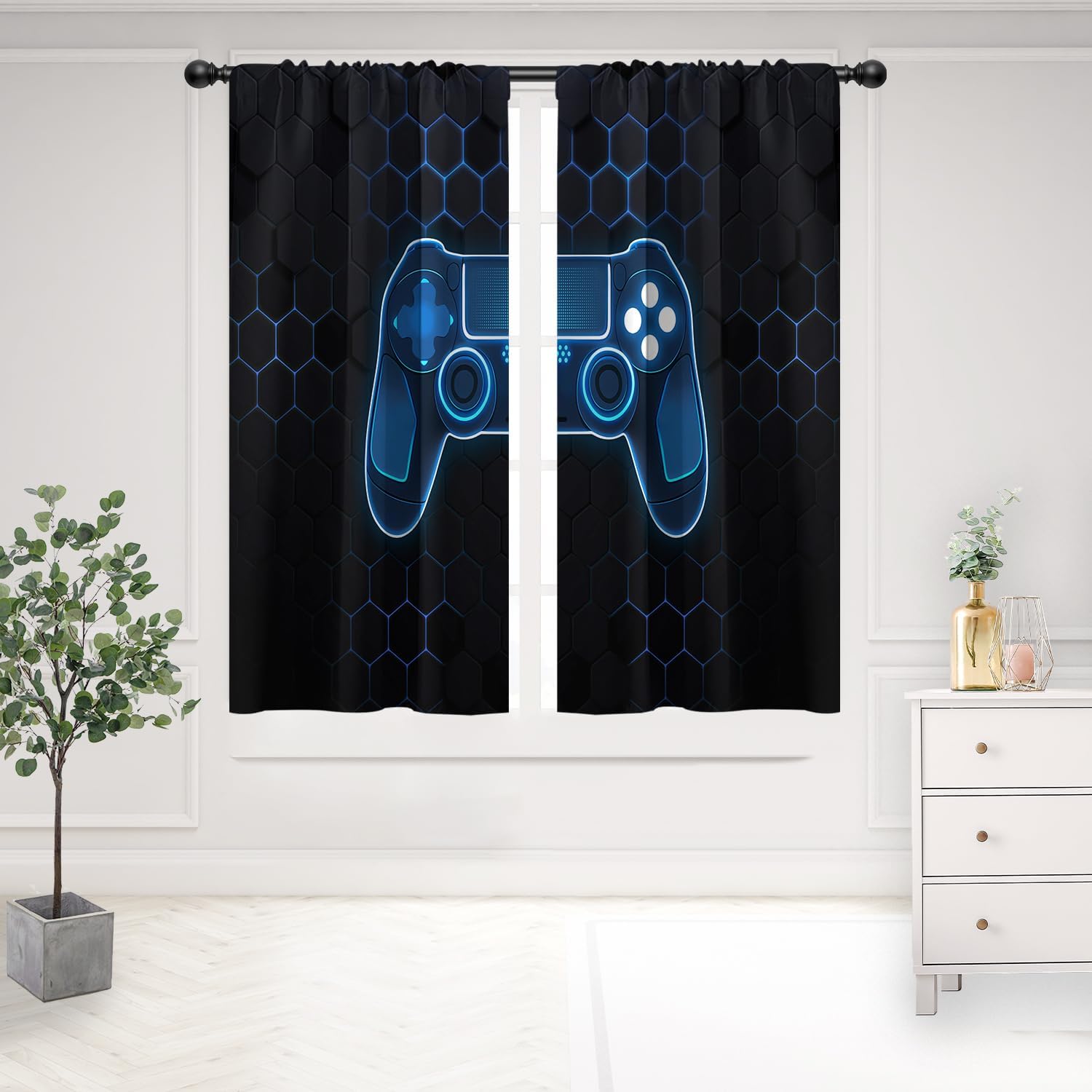 Office Tech Room - Luxe PS Controller Gaming Gordijnen Blauwe