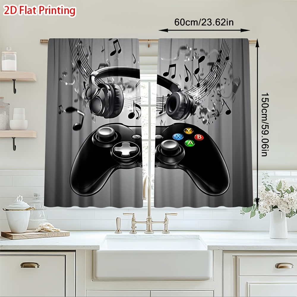 Office Tech Room - 2 stuks Game Controller Gordijnen Hoofdtelefoon