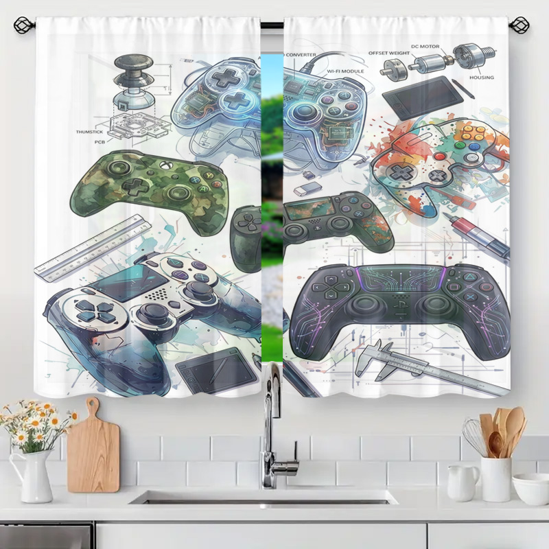 Office Tech Room - Blauwdruk Gamecontroller Schematisch Gordijnpaneel Gamer Room