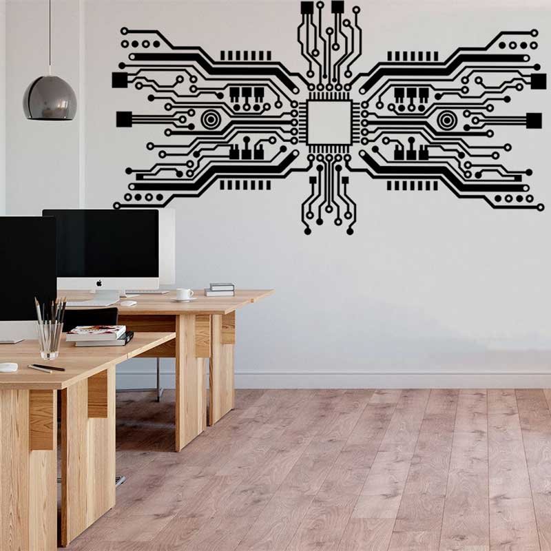 Office Tech Room - Printplaat chip muursticker tech-technologie cpu computer